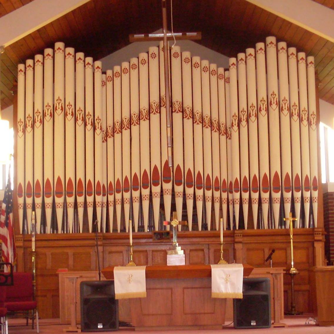 The historic pipe organ in the Lakewood UMC sanctuary